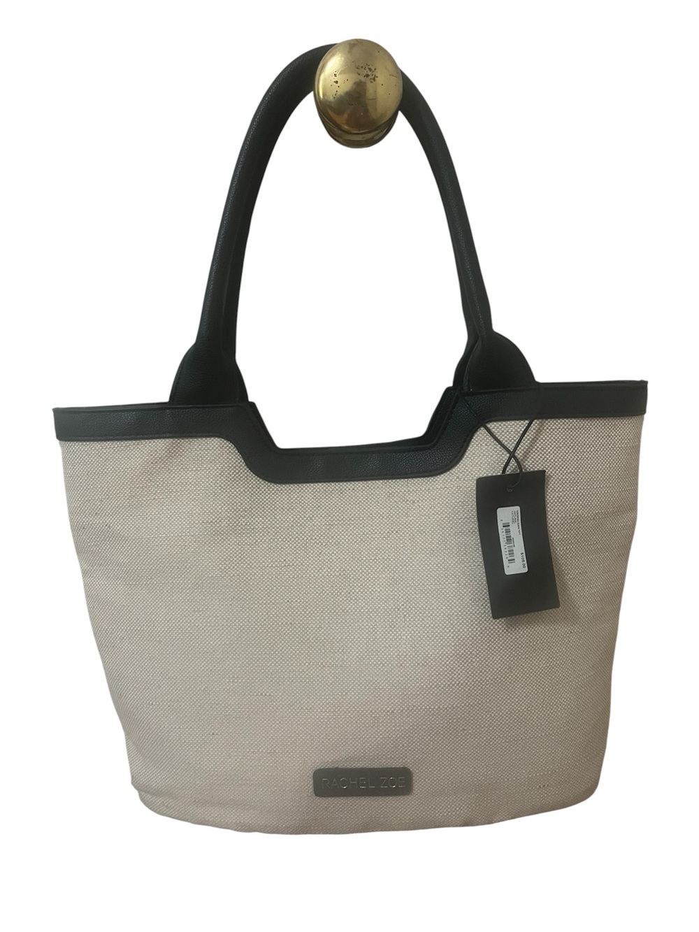 Rachel Zoe Neutral Canvas Tote with Black Trim